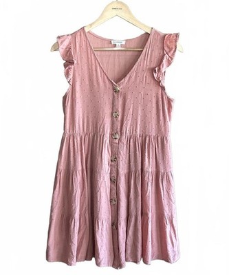 blu pepper pink dress Blu Pepper Womens Dress Size Small Pink Swiss Dot Baby Doll Button Up