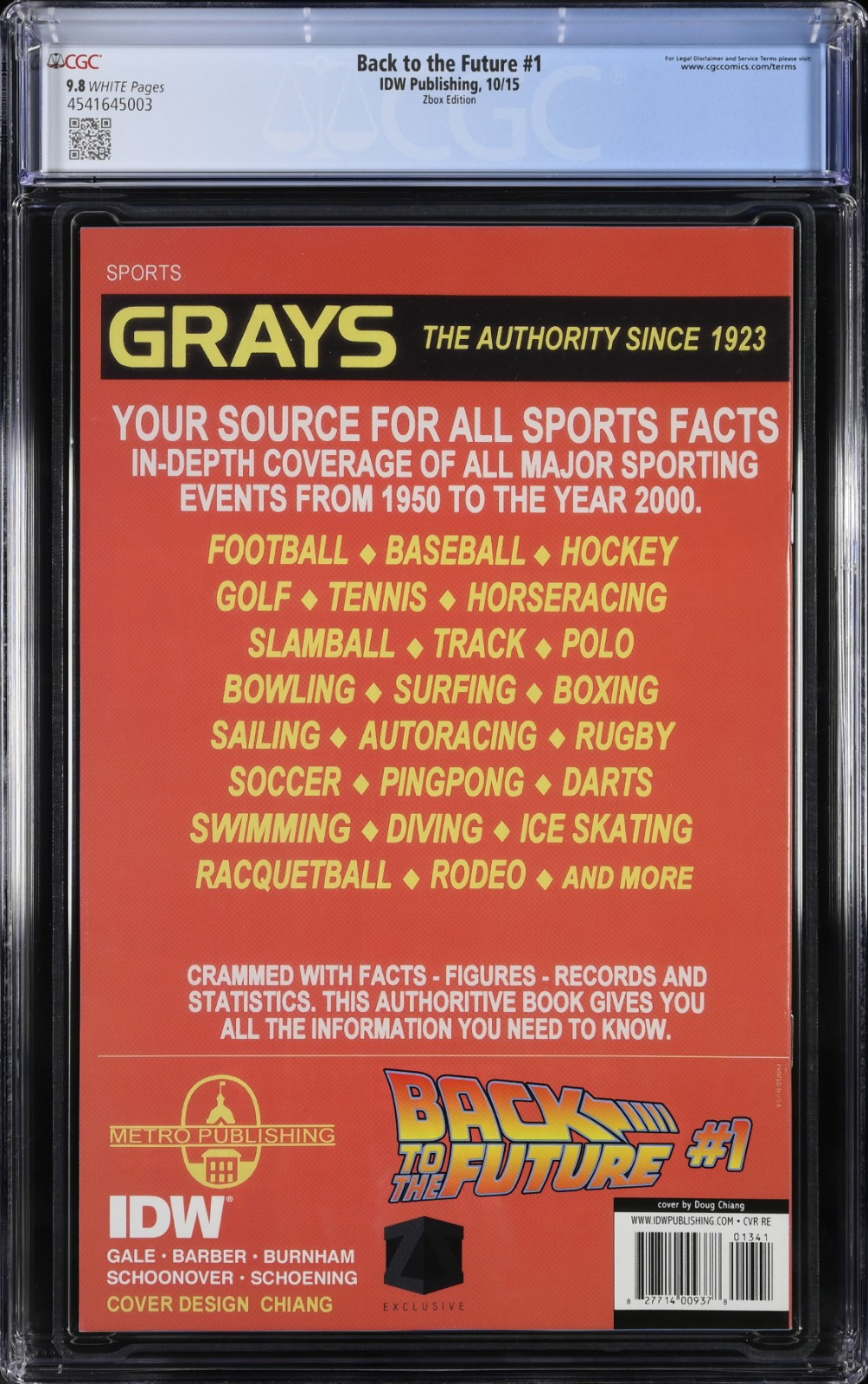 IDW Back to the Future #1 Zbox Grays Sports Almanac CGC 9.8 RARE (10/2015)