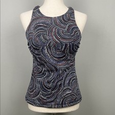 Athleta Women's Swirl Pattern Bra Cup Tankini Top - Black, White, Purple 36 B/C