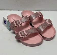 Girls Pink Slide Sandals Noa Footbed Adjustable Double Straps Cat & Jack Size 6