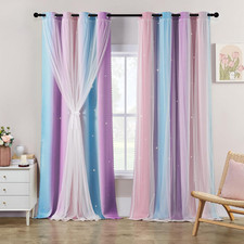 Colorful Rainbow Unicorn Curtains 120" Long for Girls Bedroom - 2 Panels