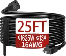 16/3, 25FT Outdoor Extension Cord Waterproof, Weatherproof 3 Prong Power Cord