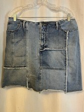 VTG Y2K Denim Patchwork Mini Skirt 14 Boho Hippie Indie Festival