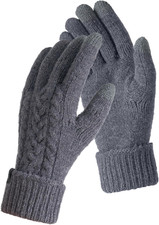 Merino Wool Womens Winter Gloves Folding Cuffs Touchscreen Soft Skin-Friendly Ja