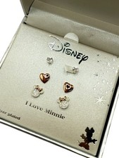 Disney I Love Minnie Mouse 3 Set Earrings Posts Delicate Pave Crystals Hearts