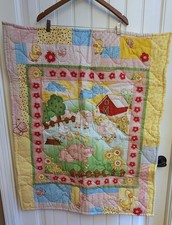 Quilt Baby Crib Handmade Farm Ducks Pigs Sheep Barn Yellow Lap Blanket Swaddle