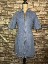 Vintage Y2K Tommy Hilfiger Denim Zip-Front Short Sleeve Dress with Collar Size L