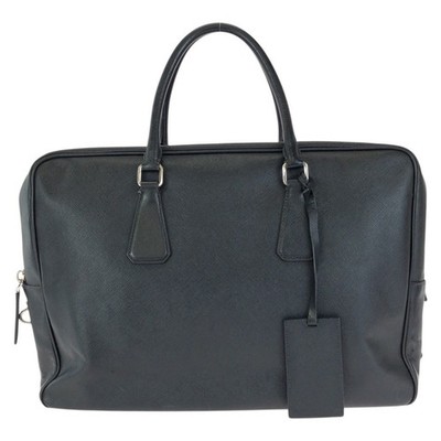 PRADA Safiano Triangle with logo Business bag briefcase Black SilverHardware