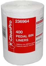 Image of CleanPro Pedal Bin Liners, 400 Pack, 20 Litre Capacity, 1060mm Rim x 460mm Depth