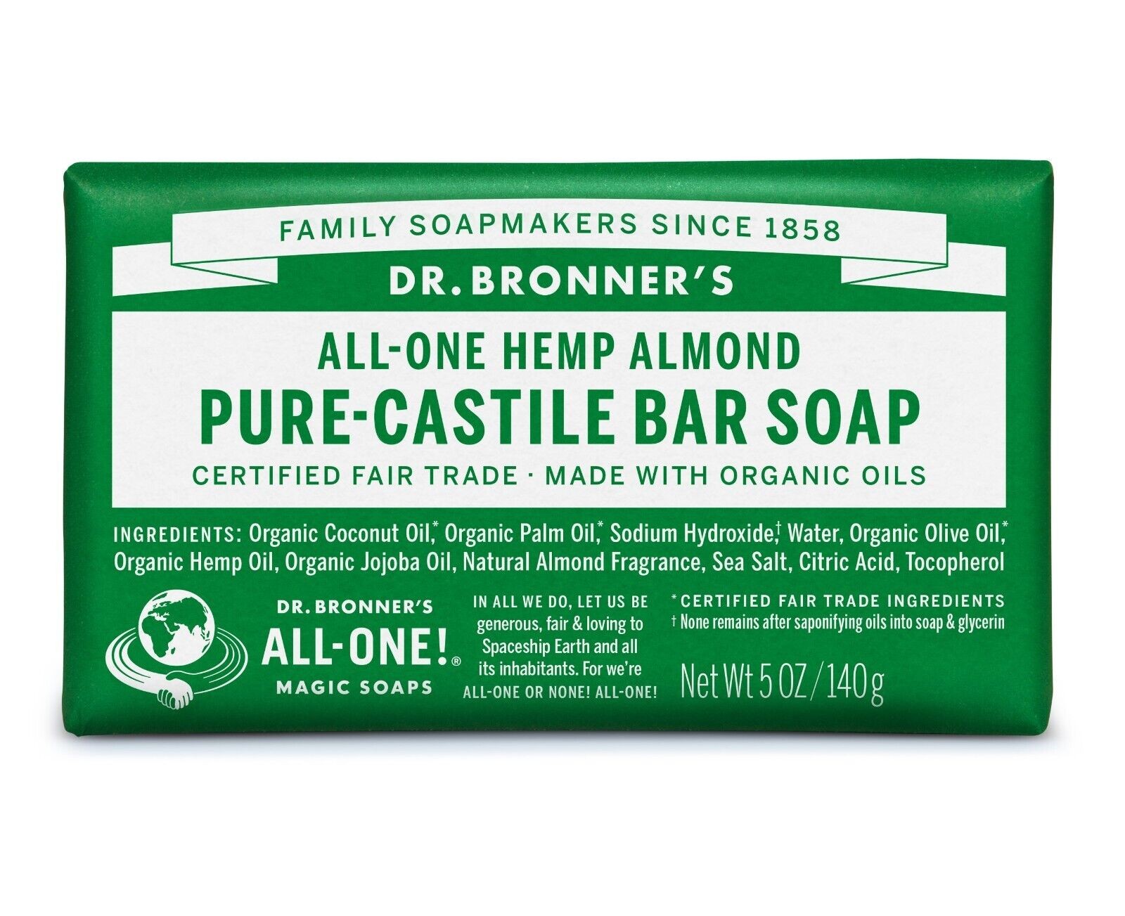Dr Bronner Org Almond Soap Bar 140g - 4 Pack - Image 2