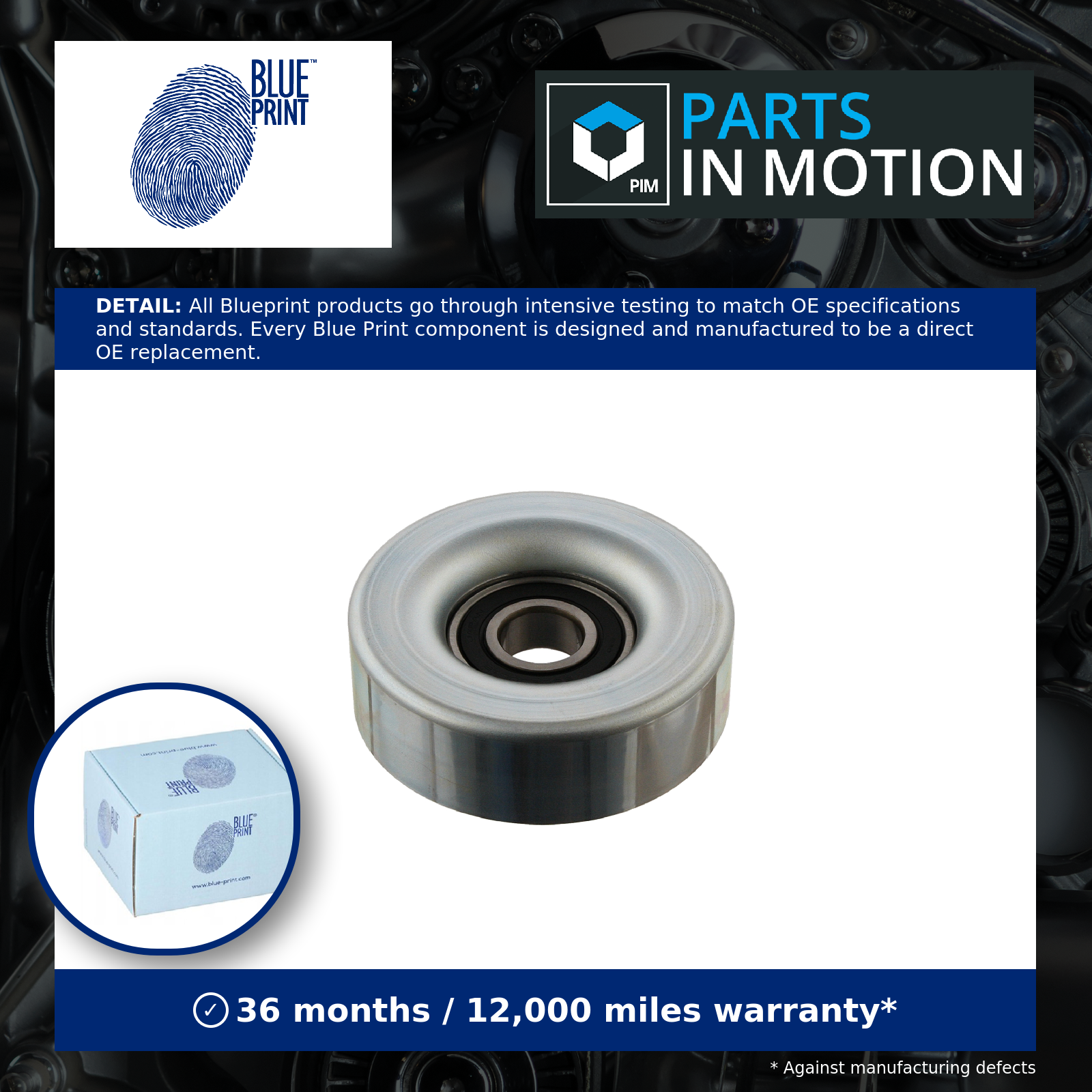 Aux Belt Idler Pulley ADH29634 Blue Print Guide Deflection 38942PHM004 Quality