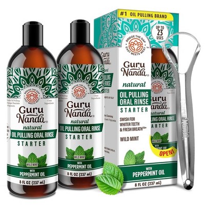 GuruNanda Starter Pulling Oil Mouthwash for Natural Teeth Whitening, Coconut and