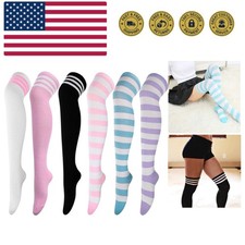 6 Pairs High Thigh Socks Striped Over Knee Thin Tights Long Stocking for Wome...
