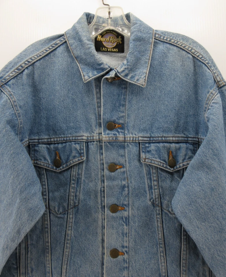 老式 Hard Rock Hotel Las Vegas 夹克男式小号蓝色卡车司机牛仔摩托车 90 年代 * — 第 3/4 张图片
