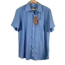 Paul Jones Shirt Mens Size M Blue Stretch Button Up Short Sleeve Career Casual
