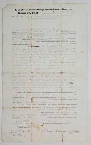 1847 Document -- Trumbull County, Ohio Land Deed Indenture -- Jacob Perkins