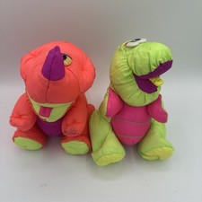 Fisher Price Puffalump Lot 1992 Baby Dinosaur Triceratops VTG Green Orange 8  