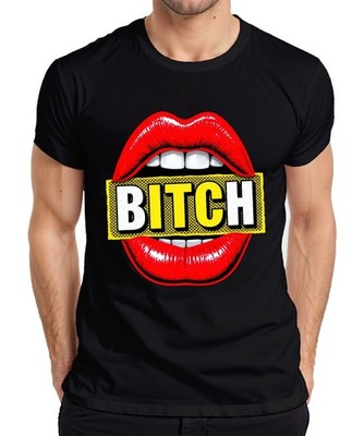 BITCH Saying Lips Red Pop Art Cheeky Gift Girlfriend Party Mens T-Shirt