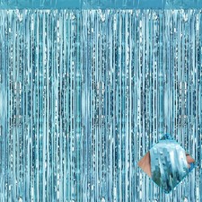 4 Pack Light Blue Foil Fringe Curtain Backdrop, 3.2Ft x 9.8Ft Metallic Tinsel...
