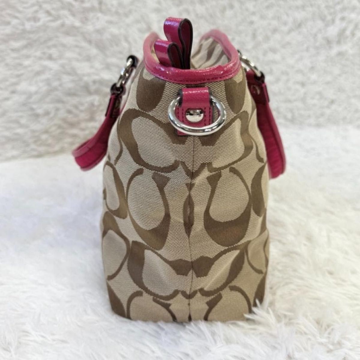 COACH Signature 2way Shoulder Bag Handbag Pink Beige Multi storage A4 11a thumbnail 7