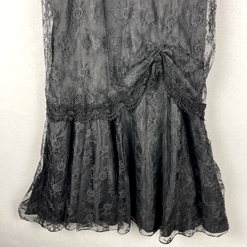 复古 Witchy Whimsigoth 连衣裙女式 14 黑色蕾丝花卉 Goth Barbara Chodos — 第 3/4 张图片