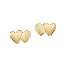 14K Yellow Gold Baby Double Heart Screwback Earrings