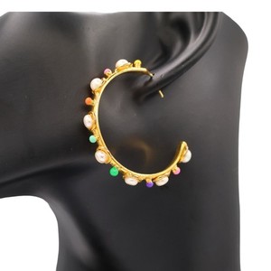 Authentic Sylvia Toledano Petite Candy Multicolor Pearl Hoop Earrings 22K Gold Plated