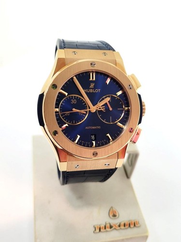 Mens 18K Rose HUBLOT Classic Fusion Chronograph King Gold Blue* 45 mm MINT/ BOX