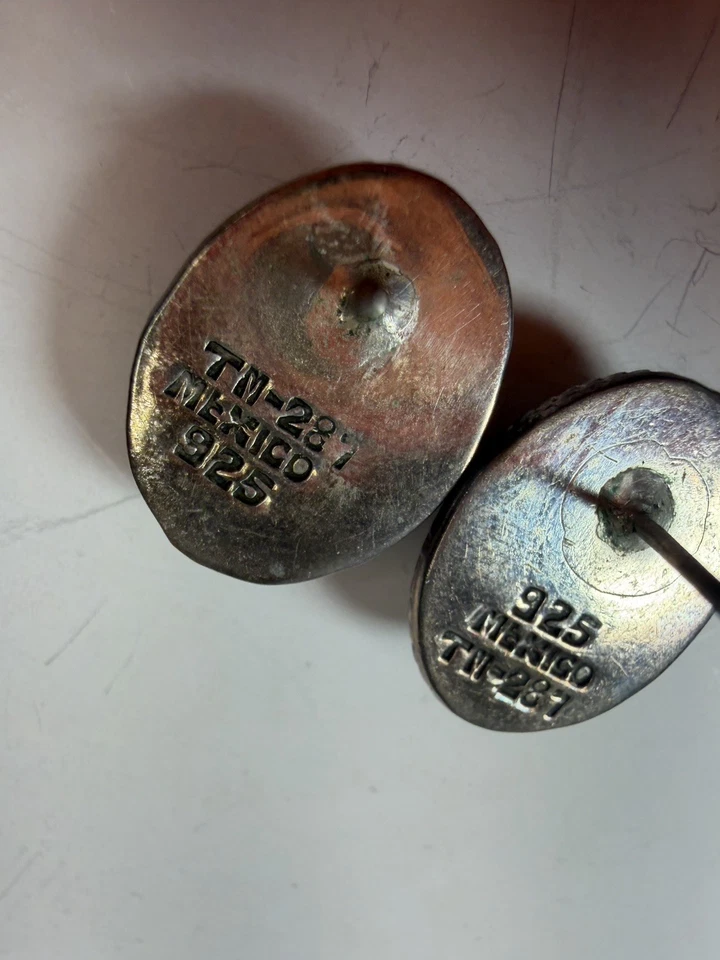 Sterling Silver Earrings Taxco Mexico Oval Sodalite Blue White Stud - Image 2 of 4