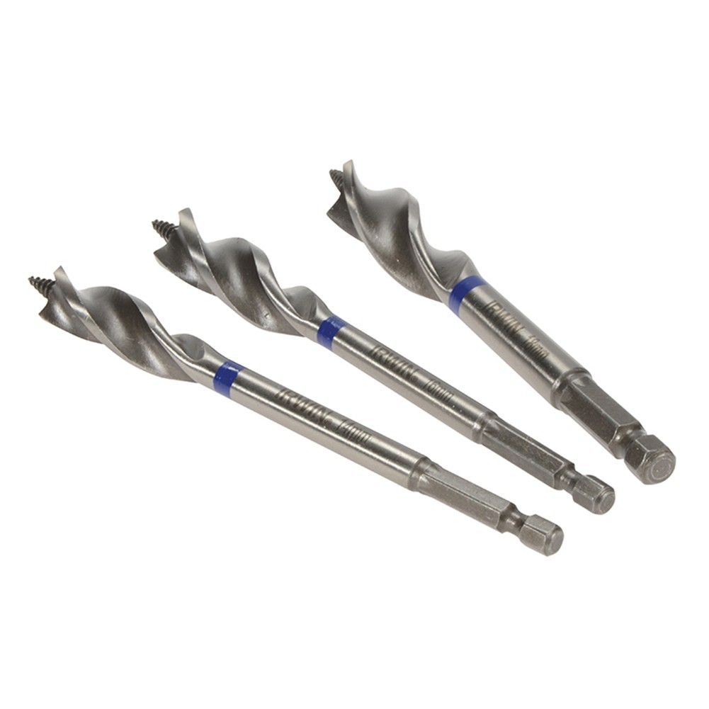 Irwin 3 Piece Blue Groove Nail Biteing Power Wood Drill Bit Set - Image 3
