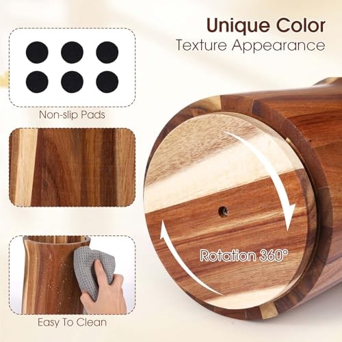 2 Pcs Wooden Utensil Holder 360° Rotating Kitchen Utensil Holder 7.3" and 5.7" 