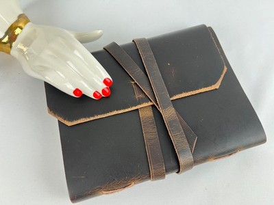 Leather Bound Journal w/Flap & Strap Closure 100 Antique Paper Tied Sheets