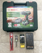 Bosch PSB 1800 LI-2 cordless 18v drill with case, batteries and extra drill bits