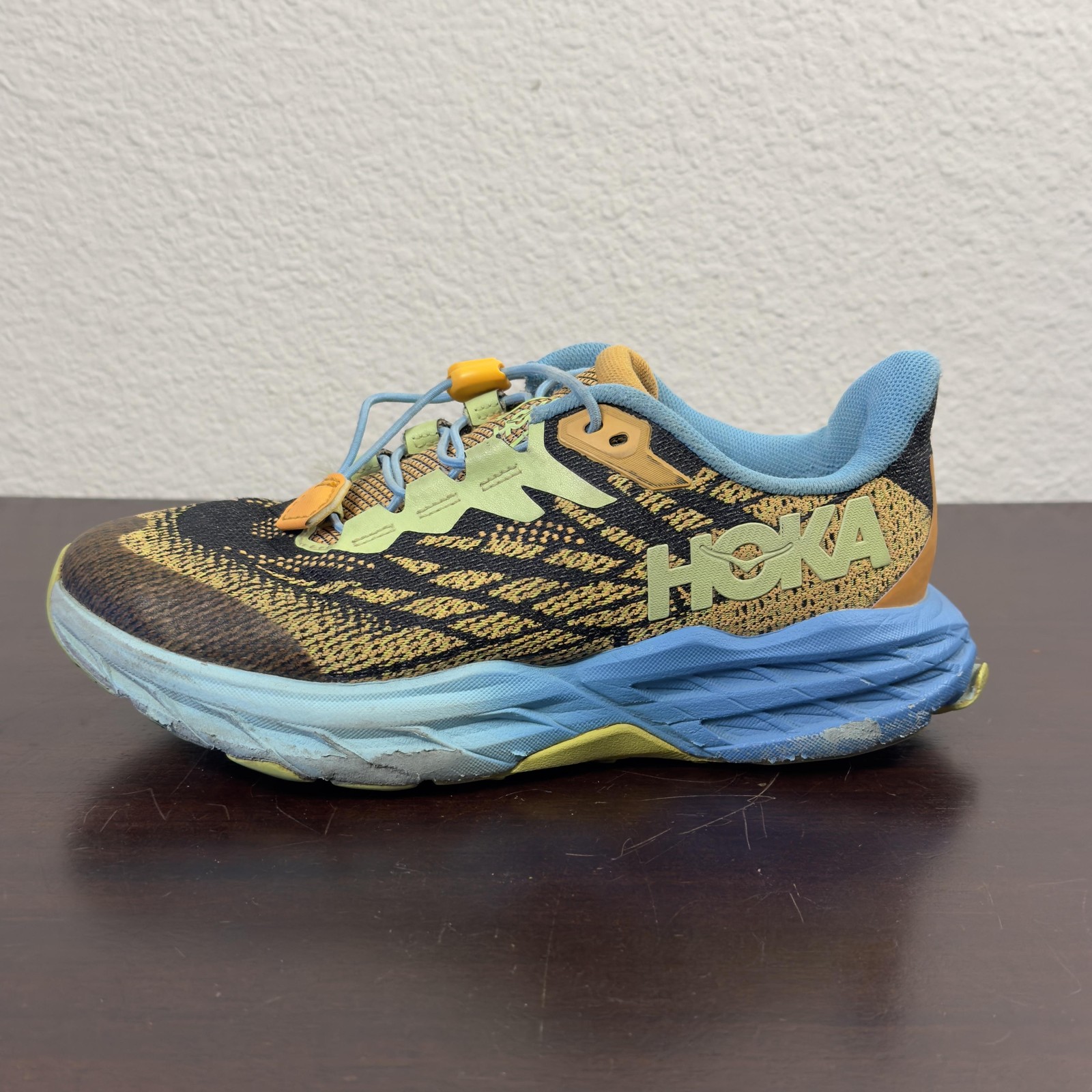 HOKA One One Speedgoat 5 Trail Running Shoes Youth Size 3.5 Blue Yellow Orange thumbnail 2