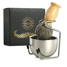 Bamboo Shaving Brush with Badger Hair,Shaving Brush Kit with Stainless Steel Sha