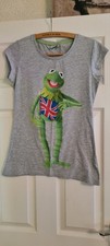 Ladies Girls Disney Primark Kermit the Frog holding Union Jack T-Shirt Size 12