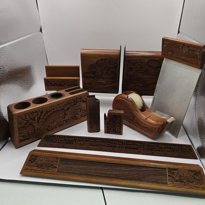 Lasercraft Genuine American Walnut Wood Laser Engraved Desk Set 10 Piece Decor