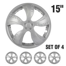 4Pcs 15 inch Hub Caps Silver with Snap-On Retention Rings Fit For R15 Tires