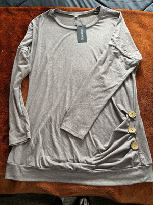Molerani Beige/Tan Stretch Button Long Sleeve Scoop Shirt Women Size 2XL Amazon