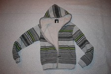 Boys WARM JACKET Sherpa Lined HEATHER GRAY Striped LIME GREEN Zip Front SIZE XL