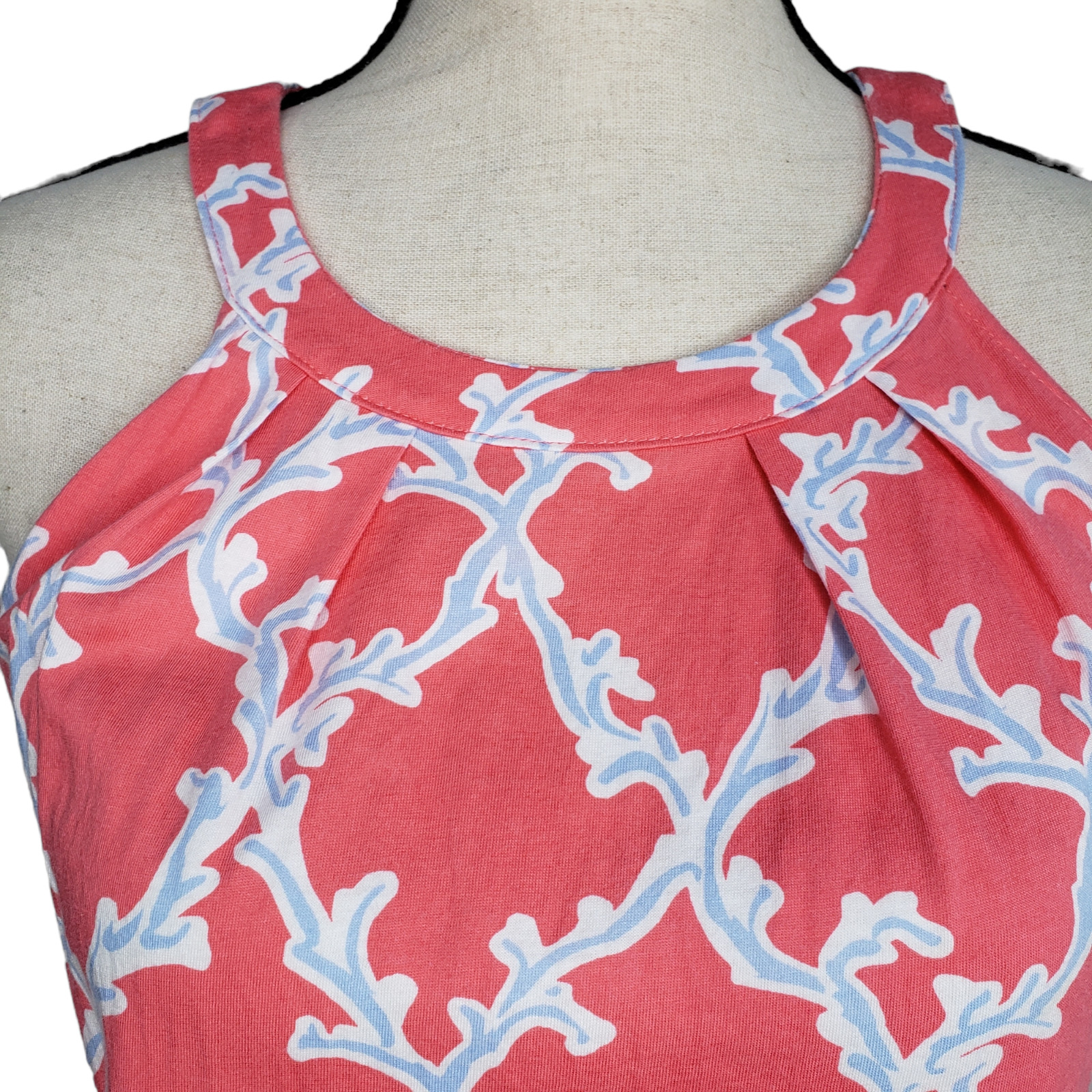 Crown & Ivy Halter Top S/L Small Peach Pink Floral Pompom Hem Keyhole Back