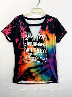 Womens Smooth As Tennessee Whiskey Tie Dye T-Shirt Large Black Logo Choker Neck