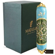Matashi Hand Painted Enamel Mezuzah Embellished w Tree of Life Design & Crystals