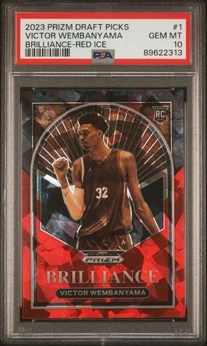 PSA 10 2023-24 Victor Wembanyama Prizm Draft Picks Brilliance Red Cracked Ice RC