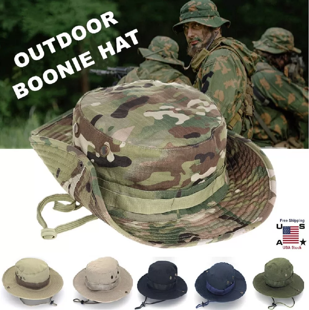 Tactical Boonie Hat Military Camo Bucket Wide Brim Sun Fishing Bush Booney  Cap