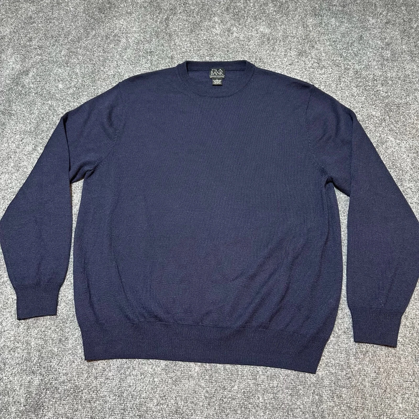 NEW Jos A Bank Sweater Mens Large Blue Wool Blend Executive Ribbed Hem Cuffs