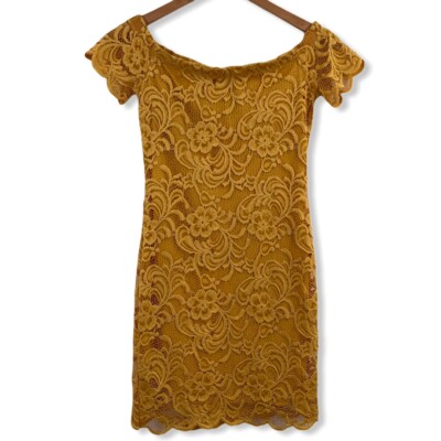 Ambience Yellow Lace Bodycon Dress Small | eBay