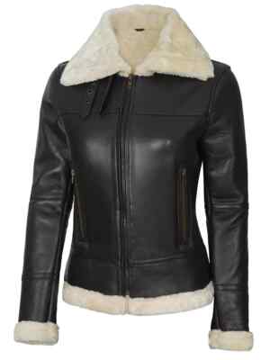 Women's RAF Aviator Bomber B3 Real Leather Jacket Coat Sheepskin Pilot Flying
