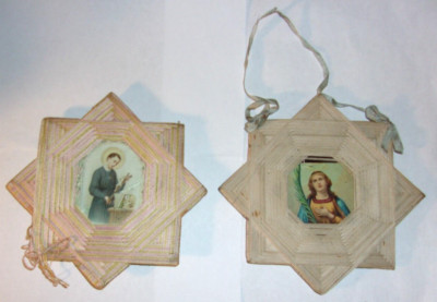 Set of 2 Antique Victorian String Thread Frames w/Catholic Religious ...