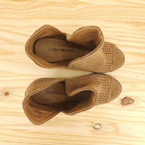 Lucky Brand Women's High Heel Booties Sz 8 Brown Laser Cut Open Toe Western Boot - Picture 3 of 11